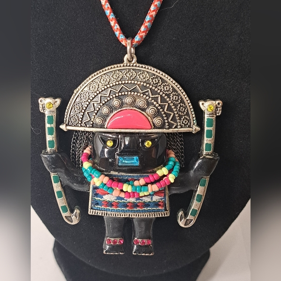 ZARA signed jeweled Inti Inca Sun God pendant necklace BOHO. - Picture 7 of 9